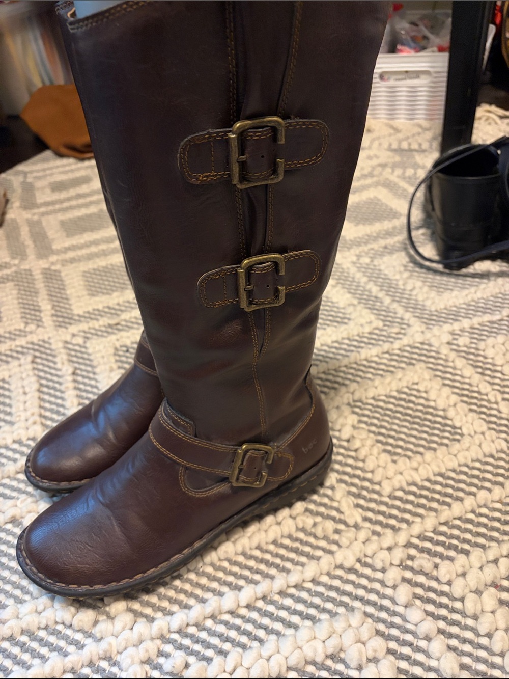 boc Dark Brown Leather Buckle Knee Boots